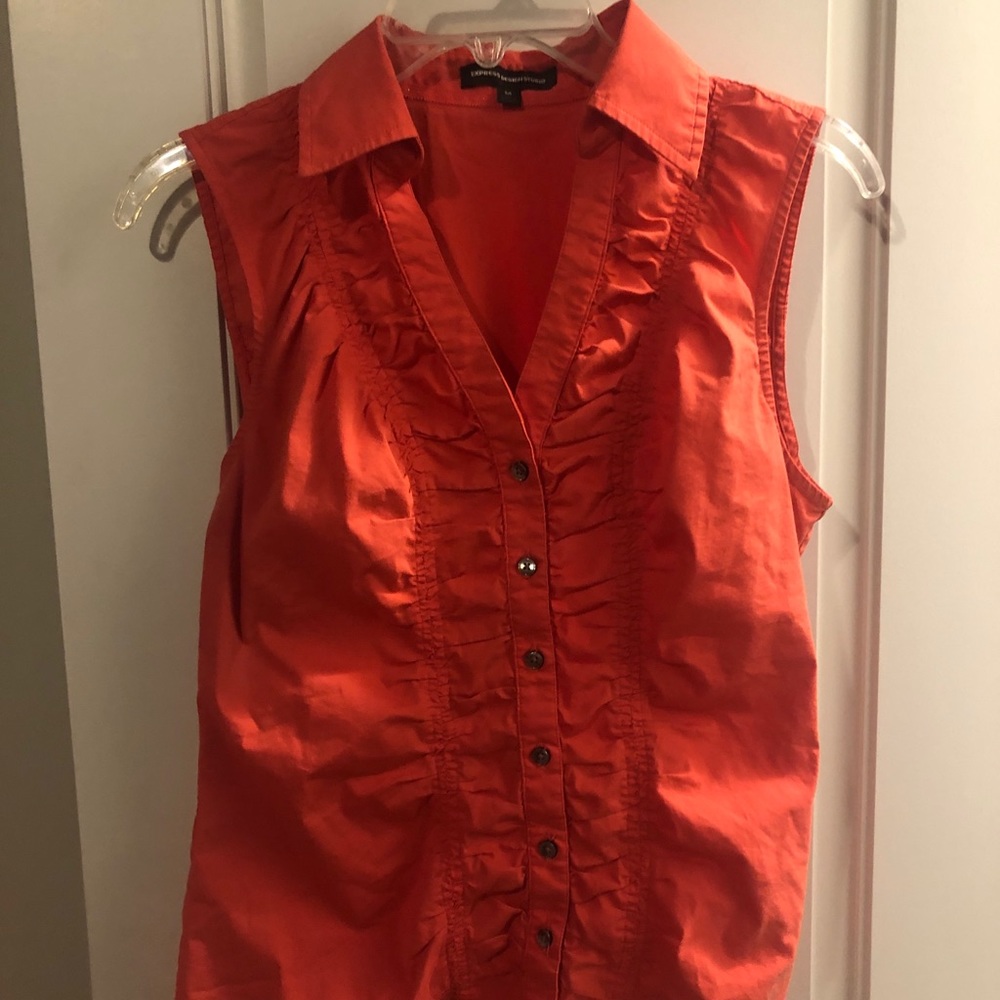 Coral Sleeveless Collared Blouse